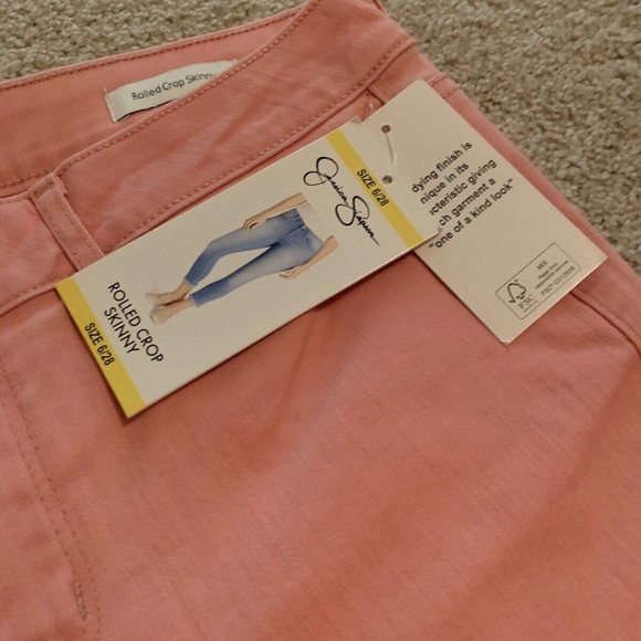 Jessica Simpson Rolled Crop Rosette Wash Skinny 6 / 28 Pink Denim Jeans - Picture 3 of 7